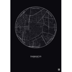 Affiche Damascus – Poster carte de ville 2.5km | Gravura – Fond foncé