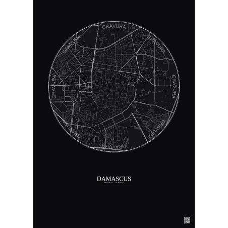 Affiche Damascus – Poster carte de ville 2.5km | Gravura – Fond foncé