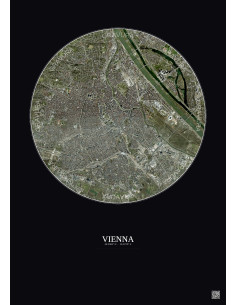Vienna Satellite View Poster 6km Color | Gravura – Dark background 2