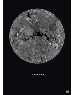 Canberra Satellite View Poster 10km B&W | Gravura – Dark background 2
