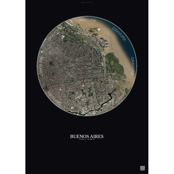 Buenos Aires Satellite View Poster 6km Color | Gravura – Dark background