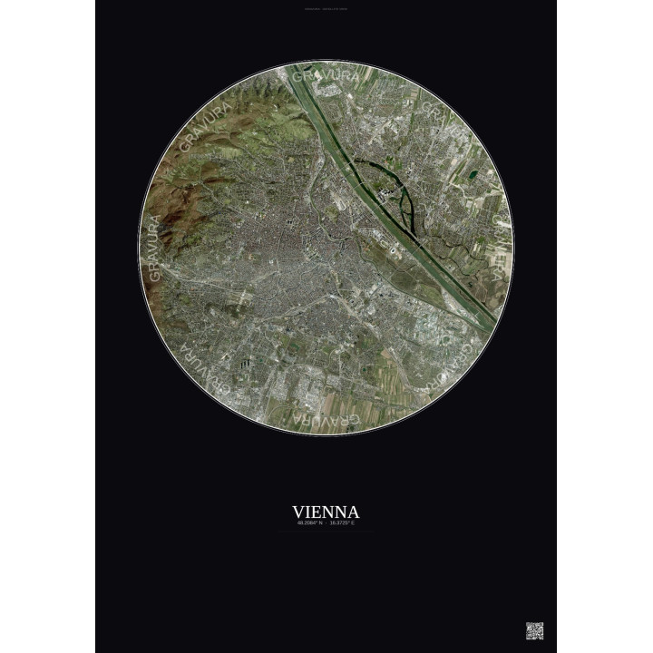 Affiche Vienna – Poster vue satellite 10km Couleur | Gravura – Fond foncé