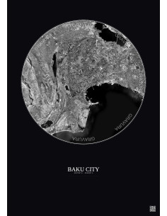 Baku City Satellite View Poster 10km B&W | Gravura – Dark background 2