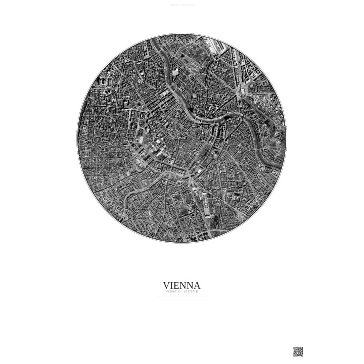 Affiche Vienna – Poster vue satellite 2.5km N&B | Gravura – Fond clair