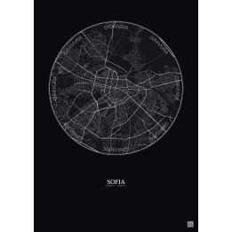 Affiche Sofia – Poster carte de ville 6km | Gravura – Fond foncé