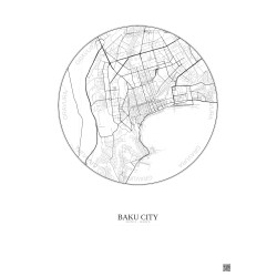 Affiche Baku City – Poster carte de ville 6km | Gravura – Fond clair