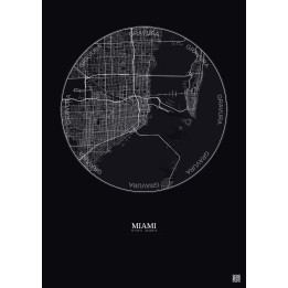 Affiche Miami – Poster carte de ville 10km | Gravura – Fond foncé
