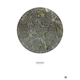 Affiche Vienna – Poster vue satellite 2.5km Couleur | Gravura – Fond clair