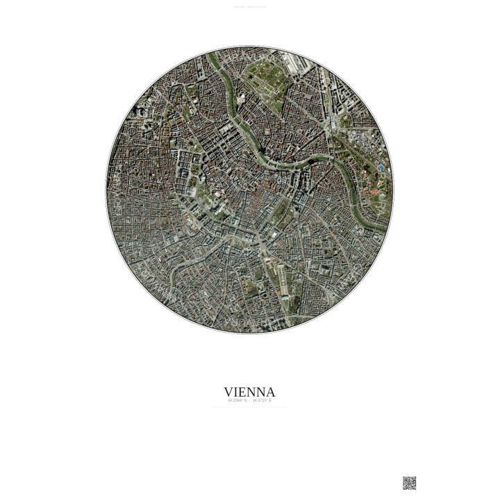 Vienna Satellite View Poster 2.5km Color | Gravura – Light background