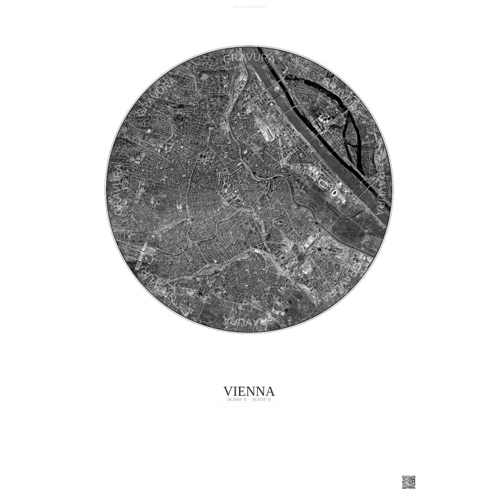 Affiche Vienna – Poster vue satellite 6km N&B | Gravura – Fond clair