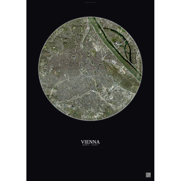 Vienna Satellite View Poster 6km Color | Gravura – Dark background