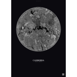 Affiche Canberra – Poster vue satellite 10km N&B | Gravura – Fond foncé