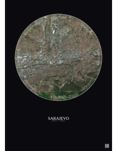 Sarajevo Satellite View Poster 2.5km Color | Gravura – Dark background 2