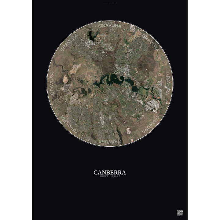 Affiche Canberra – Poster vue satellite 10km Couleur | Gravura – Fond foncé