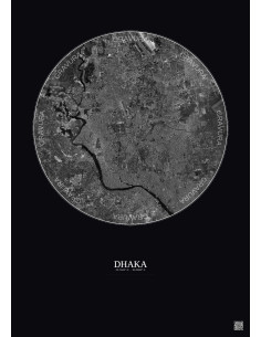 Dhaka Satellite View Poster 10km B&W | Gravura – Dark background