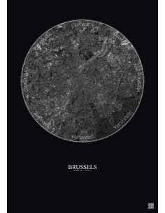 Brussels Satellite View Poster 10km B&W | Gravura – Dark background 2