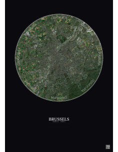 Brussels Satellite View Poster 10km Color | Gravura – Dark background 2