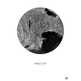 Affiche Baku City – Poster vue satellite 10km N&B | Gravura – Fond clair