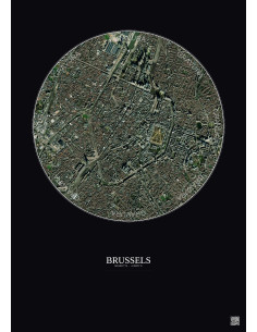 Brussels Satellite View Poster 2.5km Color | Gravura – Dark background 2