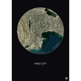 Baku City Satellite View Poster 10km Color | Gravura – Dark background