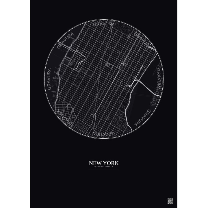 Affiche New York – Poster carte de ville 2.5km | Gravura – Fond foncé