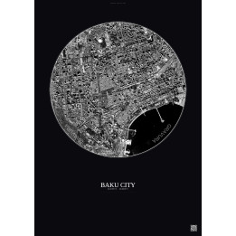 Affiche Baku City – Poster vue satellite 2.5km N&B | Gravura – Fond foncé