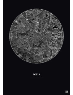 Sofia Satellite View Poster 10km B&W | Gravura – Dark background 2