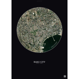 Affiche Baku City – Poster vue satellite 2.5km Couleur | Gravura – Fond foncé