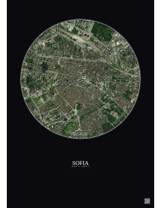 Sofia Satellite View Poster 2.5km Color | Gravura – Dark background 2