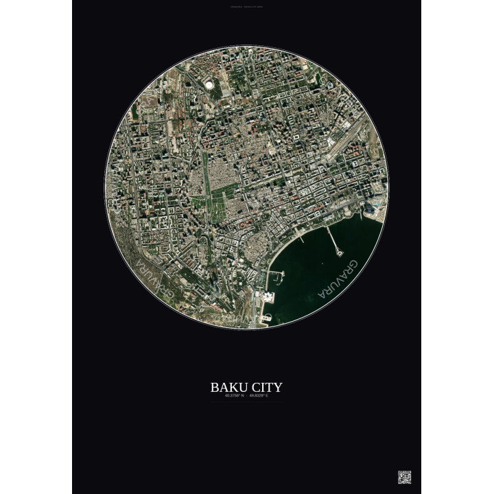 Affiche Baku City – Poster vue satellite 2.5km Couleur | Gravura – Fond foncé