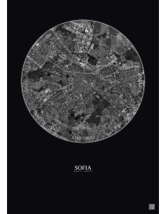 Sofia Satellite View Poster 6km B&W | Gravura – Dark background 2