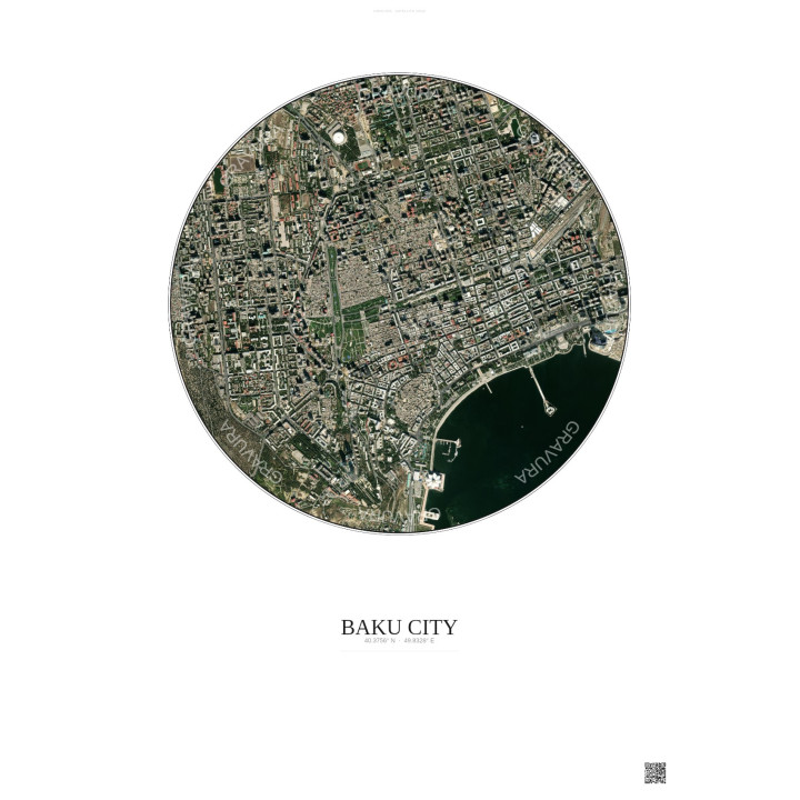 Affiche Baku City – Poster vue satellite 2.5km Couleur | Gravura – Fond clair