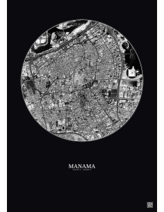 Manama Satellite View Poster 2.5km B&W | Gravura – Dark background 2