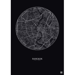 Affiche Bangkok – Poster carte de ville 10km | Gravura – Fond foncé