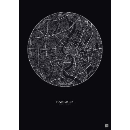 Affiche Bangkok – Poster carte de ville 10km | Gravura – Fond foncé