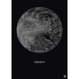Affiche Sarajevo – Poster vue satellite 10km N&B | Gravura – Fond foncé