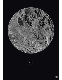 La Paz Satellite View Poster 6km B&W | Gravura – Dark background 2