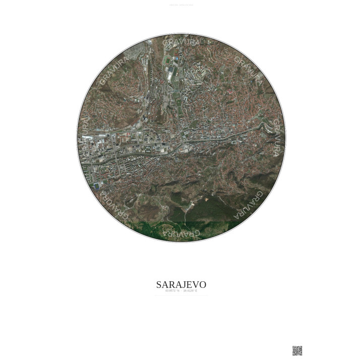 Affiche Sarajevo – Poster vue satellite 2.5km Couleur | Gravura – Fond clair