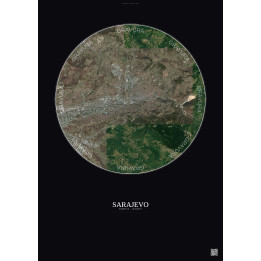 Affiche Sarajevo – Poster vue satellite 6km Couleur | Gravura – Fond foncé