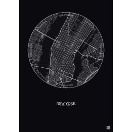 Affiche New York – Poster carte de ville 5km | Gravura – Fond foncé