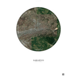 Sarajevo Satellite View Poster 6km Color | Gravura – Light background