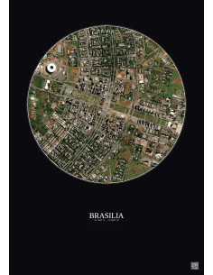 Affiche Brasilia – Poster vue satellite 2.5km Couleur | Gravura – Fond foncé