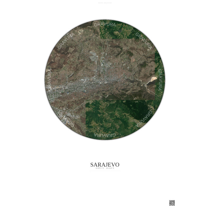 Sarajevo Satellite View Poster 6km Color | Gravura – Light background