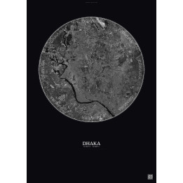 Affiche Dhaka – Poster vue satellite 10km N&B | Gravura – Fond foncé