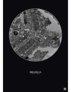 Affiche Brasilia – Poster vue satellite 6km N&B | Gravura – Fond foncé 2