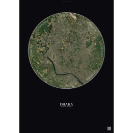 Affiche Dhaka – Poster vue satellite 10km Couleur | Gravura – Fond foncé