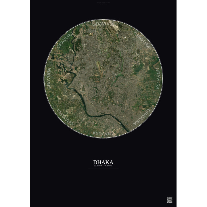 Affiche Dhaka – Poster vue satellite 10km Couleur | Gravura – Fond foncé