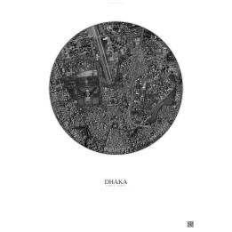 Affiche Dhaka – Poster vue satellite 2.5km N&B | Gravura – Fond clair
