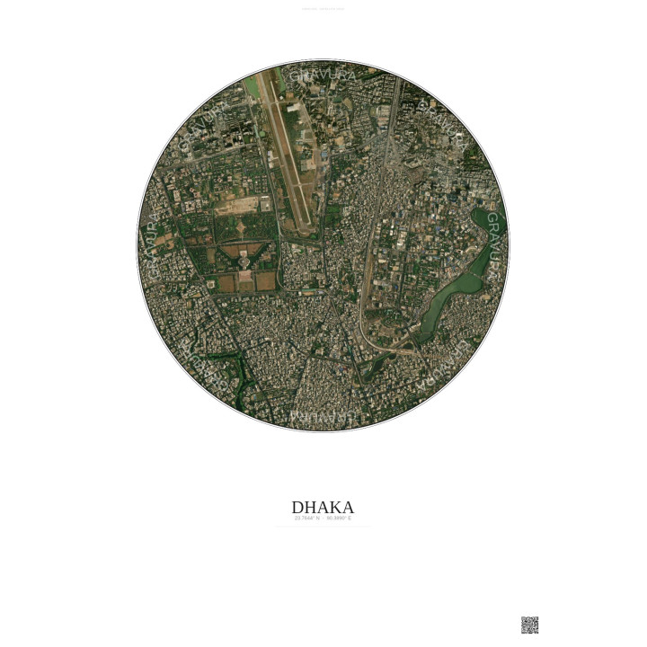 Affiche Dhaka – Poster vue satellite 2.5km Couleur | Gravura – Fond clair