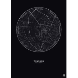 Affiche Bangkok – Poster carte de ville 2.5km | Gravura – Fond foncé